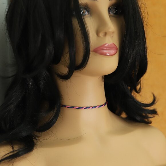 Pink Blue Thread Necklace Choker Adjustable Length Twisted Design Chokers (#90) - Picture 11 of 11